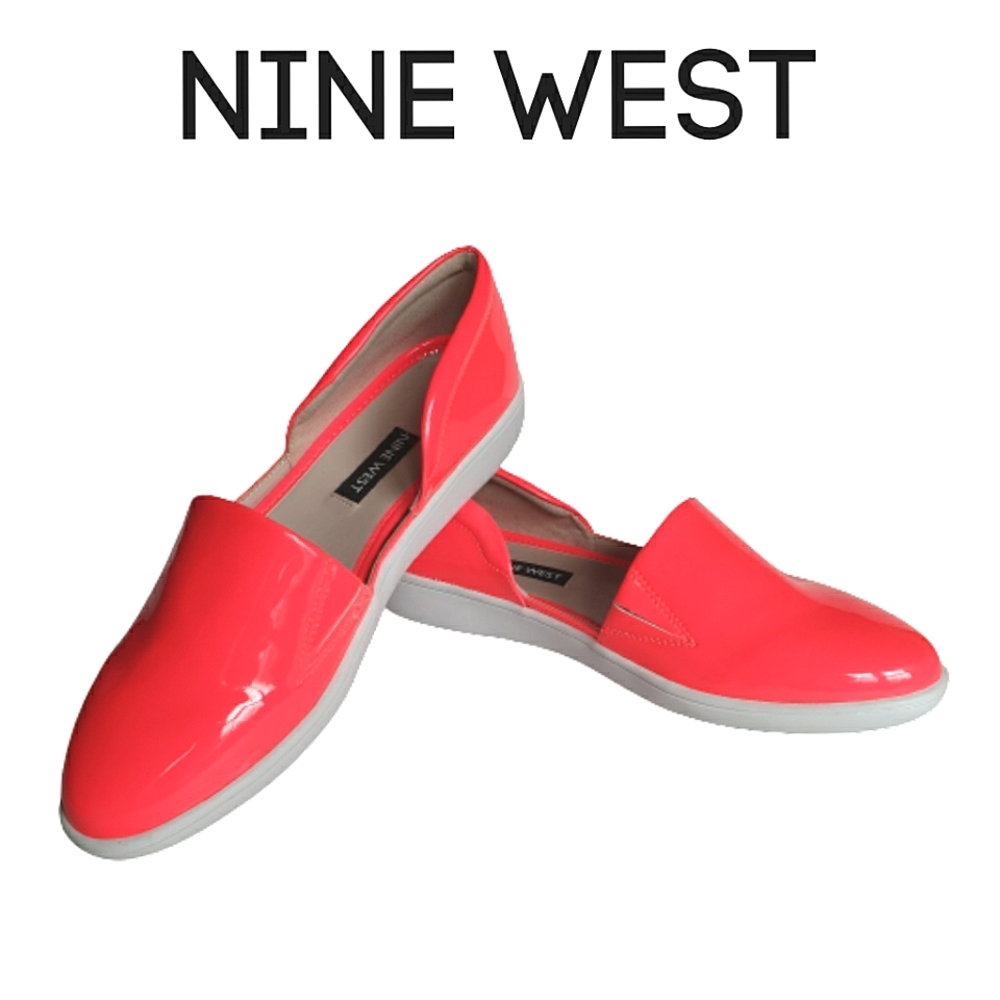 Nine West Luminosa Neon Orange Pink Patent Leather Slip-On Fashion Sneakers  5.5